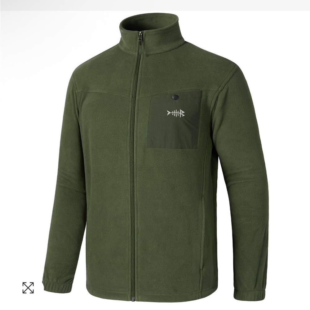 BassDash Men's AllDay Full Zip Fleece Jacket Olive Green | Size S | NWT | 1C